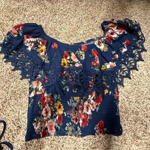Navy Floral Lace Women's Blouse